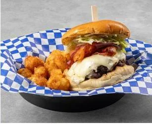 Charbroiled cheeseburger with tots at Bridge View Grill
